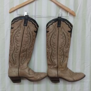 J. Chisholm Western Tan Leather Cowboy Boots. Made In USA
